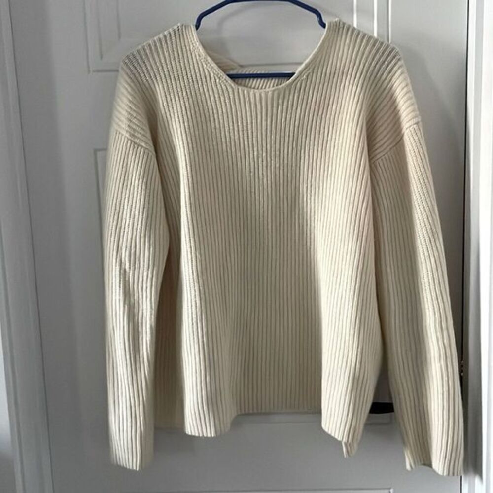 Theory Cream Colored Cashmere Twylina Open Back Sweater